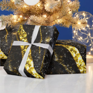Sparkly line gold black chic abstract wrapping paper