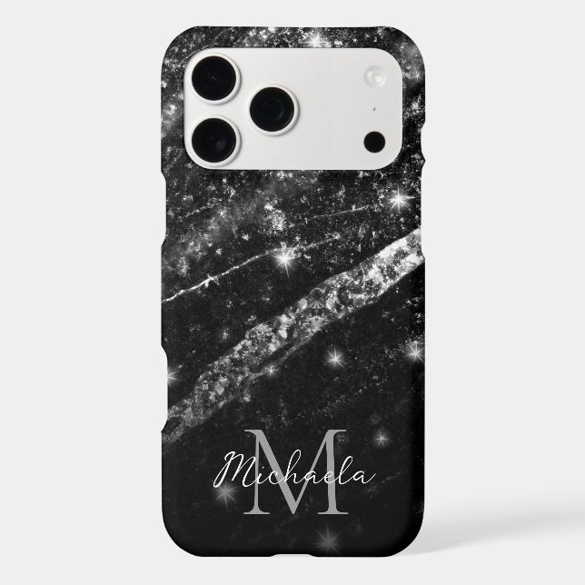 Sparkly line silver black chic abstract Monogram (Back)