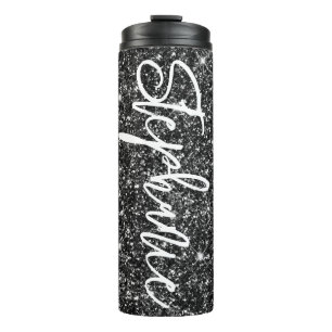 Sparkly Luxury Black Glitter Brush Calligraphy Thermal Tumbler