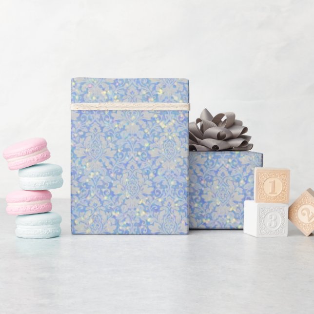 Sparkly Luxury Damask & Glitter - Light Blue Wrapping Paper (Baby Shower)