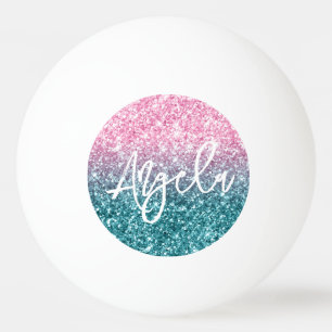 Sparkly Luxury Light Pink Teal Ombre Glitter Ping Pong Ball