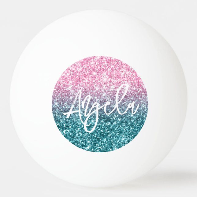 Sparkly Luxury Light Pink Teal Ombre Glitter Ping Pong Ball (Front)