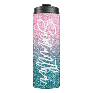 Sparkly Luxury Light Pink Teal Ombre Glitter Thermal Tumbler