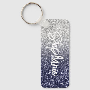 Sparkly Luxury Silver Navy Ombre Glitter Key Ring