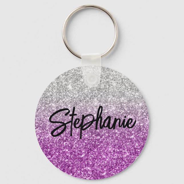 Sparkly Luxury Silver Purple Ombre Glitter Key Ring (Front)