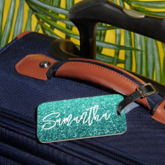 Sparkly Luxury Turquoise Teal Ombre Glitter Luggage Tag