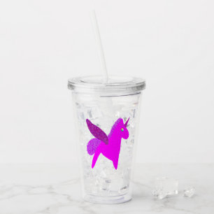Sparkly magenta unicorn glitter pegasus acrylic tumbler