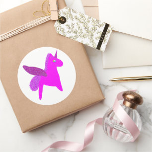 Sparkly magenta unicorn glitter pegasus classic round sticker