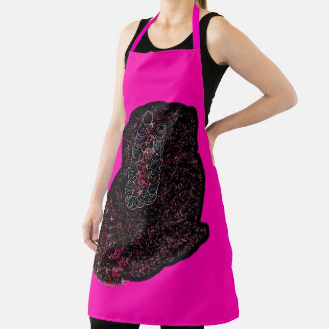 Sparkly magical black rabbit for luck apron (Insitu)