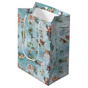 Sparkly Magical Winter Vintage Christmas Collage Medium Gift Bag
