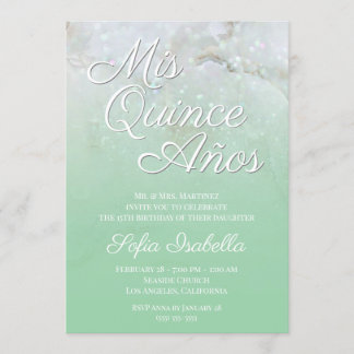 Sparkly Marble Mint Green Ombre Mis Quince Años Invitation