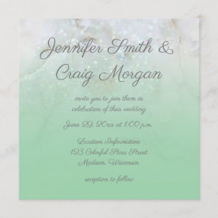 Sparkly Marble Mint Green Ombre Wedding Invitation