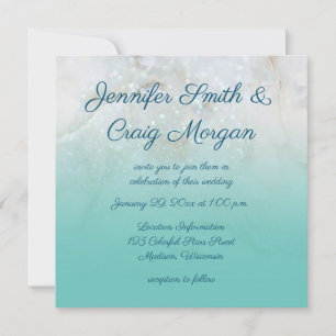 Sparkly Marble Teal Ombre Wedding Invitation