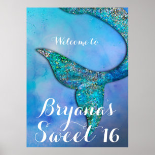 Sparkly Mermaid Fin Tail Birthday Party Banner Poster