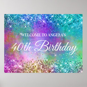 Sparkly Mermaid Glitter Foil 40th Birthday Welcome Poster