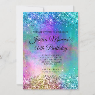 Sparkly Mermaid Glitter Foil 50th Birthday Invitation