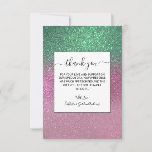 Sparkly Mermaid Green Berry Pink Glitter Ombre Thank You Card