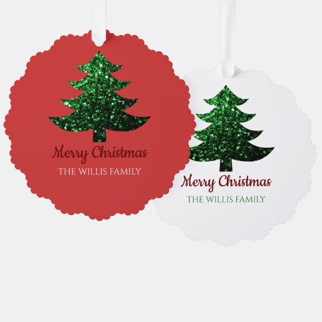Sparkly Merry bright Christmas tree Custom name Decoration Card (Front/Back)