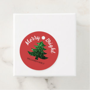 Sparkly Merry Bright Christmas tree Custom name Favour Tags