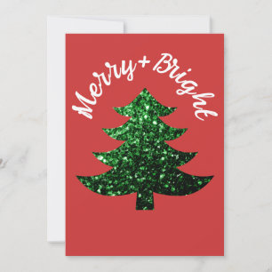 Sparkly Merry bright Christmas tree Custom name Holiday Card