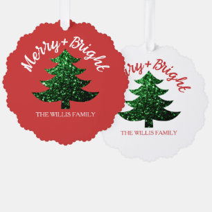 Sparkly Merry bright Christmas tree Custom name Tree Decoration Card