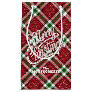 Sparkly Merry Christmas Plaid Small Gift Bag