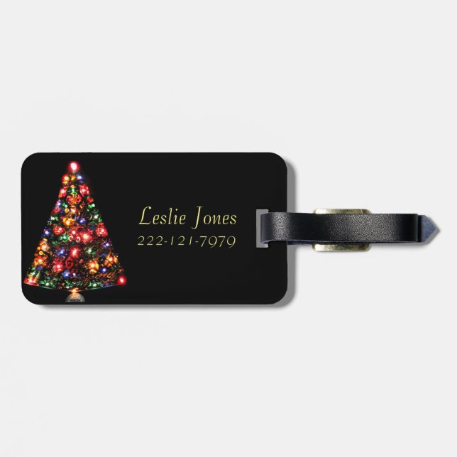 Sparkly Merry Christmas Tree Luggage Tag (Back Horizontal)