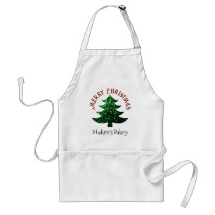 Sparkly Merry Christmas tree Personalise name Standard Apron