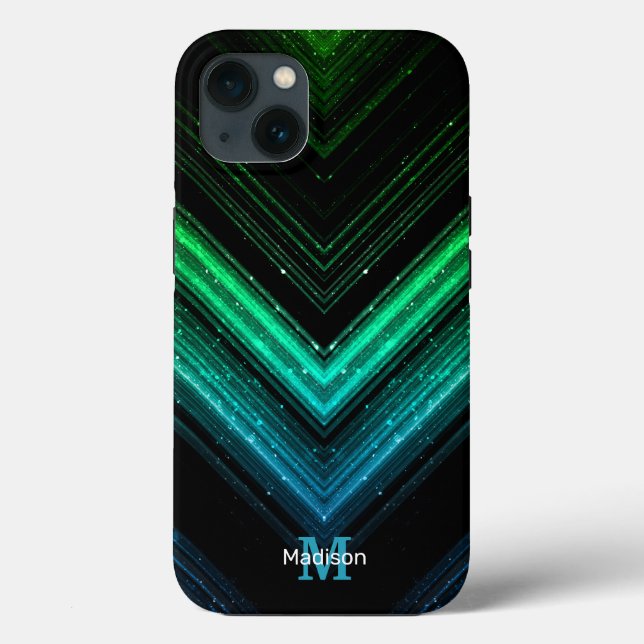Sparkly metal aqua green galaxy chevron Monogram Case-Mate iPhone Case (Back)