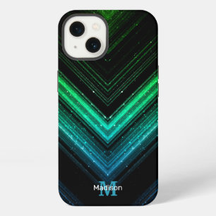 Sparkly metal aqua green galaxy chevron Monogram iPhone 13 Case