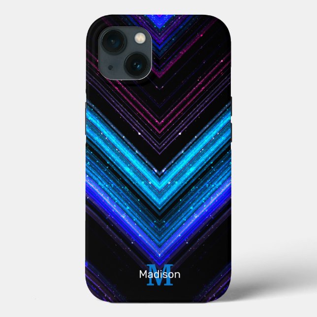 Sparkly metal blue purple galaxy chevron Monogram Case-Mate iPhone Case (Back)