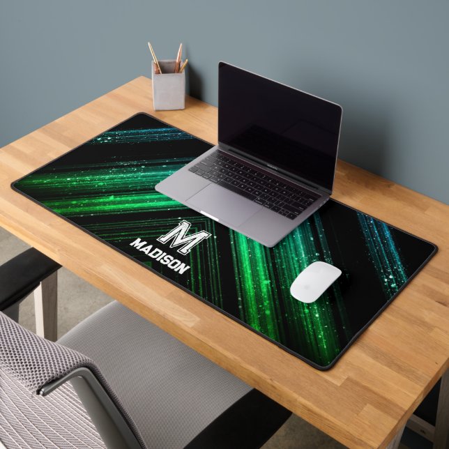 Sparkly metal neon green galaxy chevron Monogram Desk Mat (Office 2)
