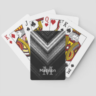Sparkly metal silver black galaxy chevron Monogram Playing Cards