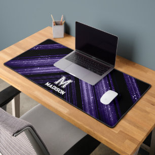 Sparkly metal ultra violet galaxy chevron Monogram Desk Mat