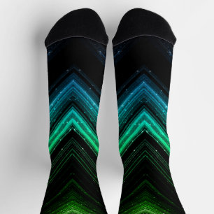 Sparkly metallic aqua green galaxy chevron lines socks