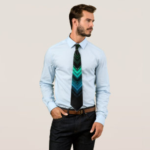 Sparkly metallic aqua green galaxy chevron lines tie