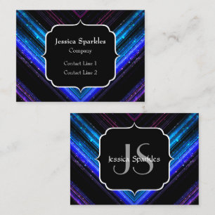 Sparkly metallic blue purple chevron Monogram Business Card