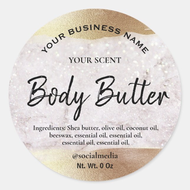 Sparkly Metallic Gold Marble Body Butter Label (Front)