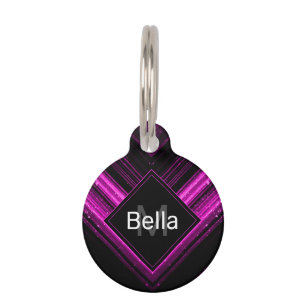 Sparkly metallic hot pink black chevron Monogram Pet Tag