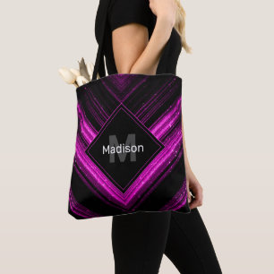 Sparkly metallic hot pink black chevron Monogram Tote Bag