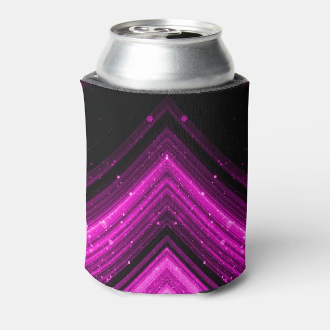 Sparkly metallic hot pink magenta black chevron can cooler (Can Back)