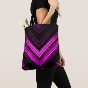 Sparkly metallic hot pink magenta black chevron tote bag