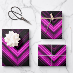 Sparkly metallic hot pink magenta black chevron wrapping paper sheet