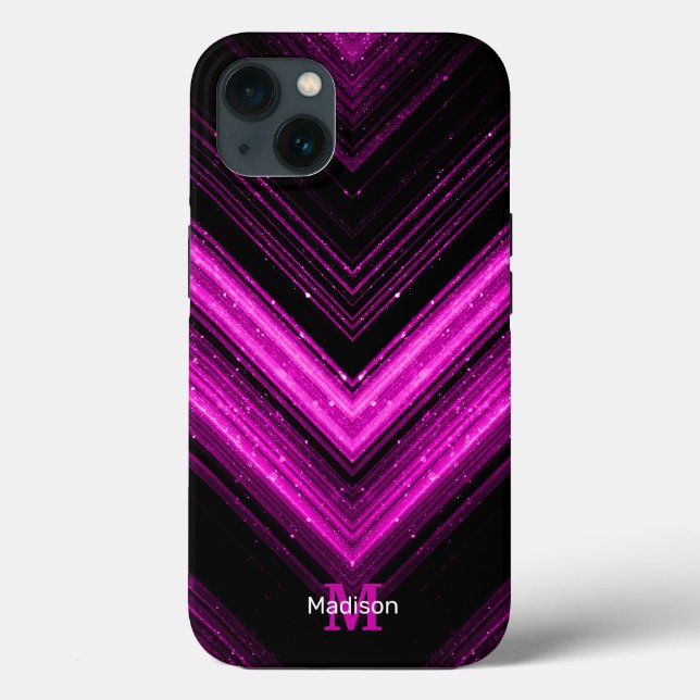 Sparkly metallic hot pink magenta chevron Monogram Case-Mate iPhone Case (Back)