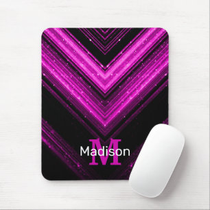 Sparkly metallic hot pink magenta chevron Monogram Mouse Mat