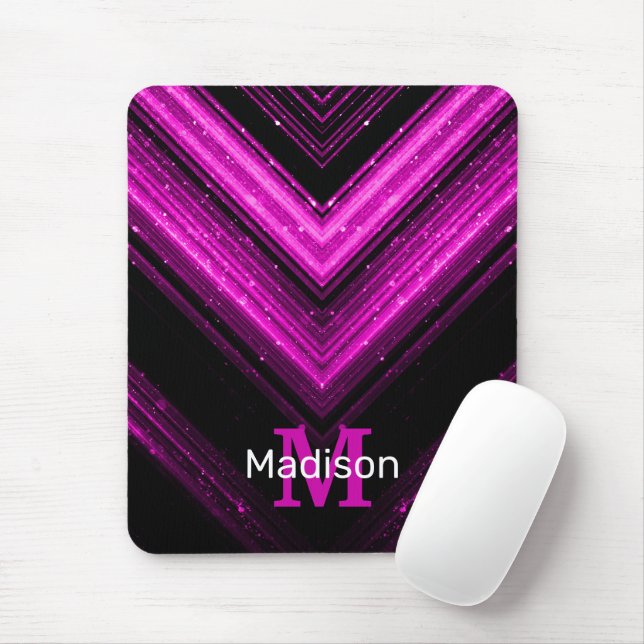 Sparkly metallic hot pink magenta chevron Monogram Mouse Mat (With Mouse)