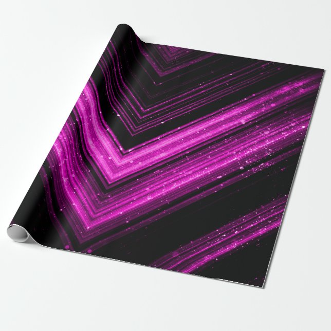 Sparkly metallic pink magenta galaxy chevron lines wrapping paper (Unrolled)