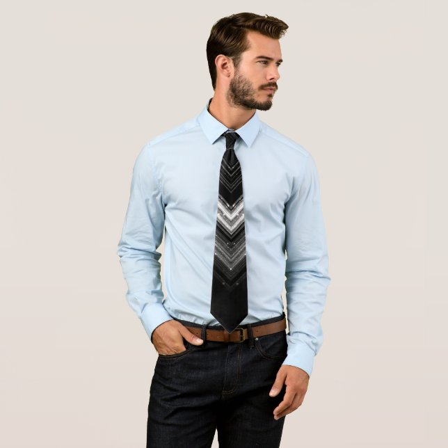 Sparkly metallic silver black galaxy chevron lines tie (In Situ)