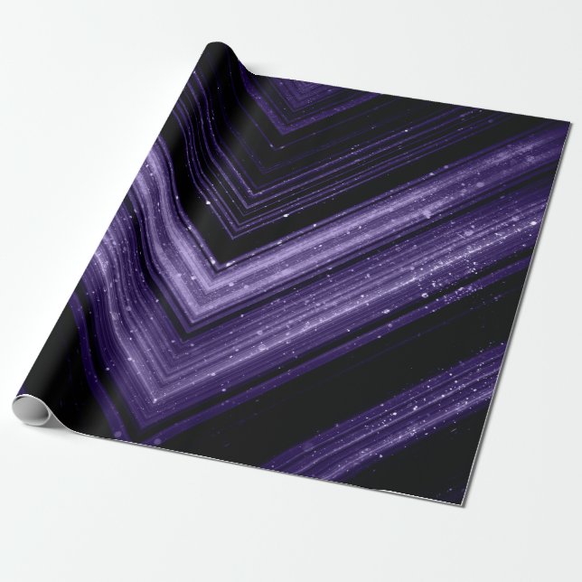 Sparkly metallic ultra violet galaxy chevron lines wrapping paper (Unrolled)