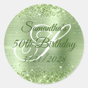 Sparkly Mint Green Glitter Foil 50th Birthday Classic Round Sticker